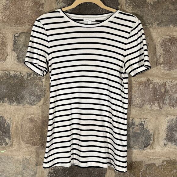 Daily Ritual Supima Cotton Striped Tee L Black & White Soft Stretch Shirt Casual - Picture 1 of 12